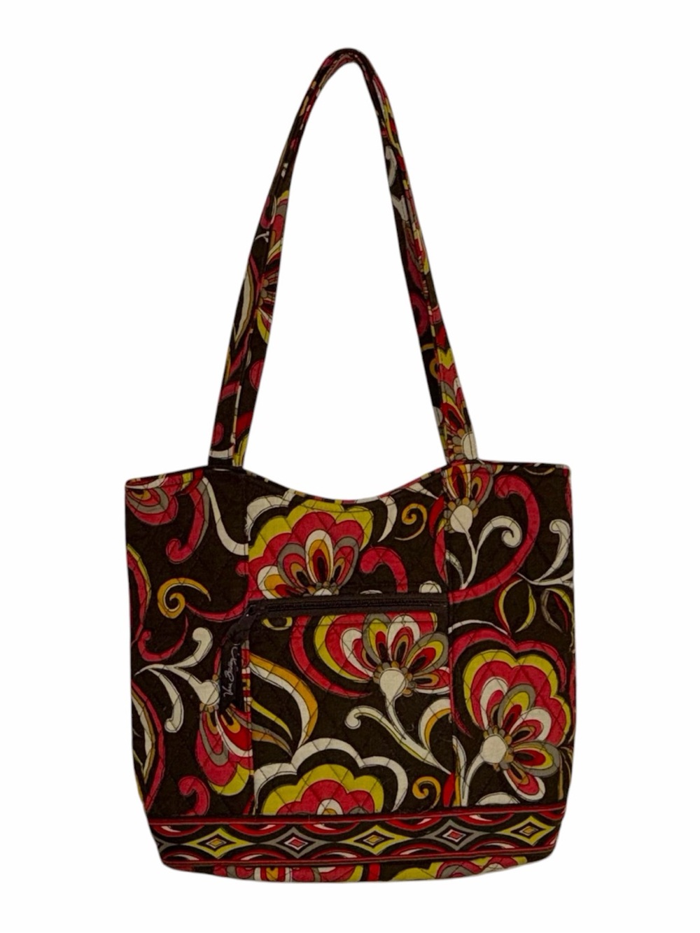 Retired Vera Bradley Puccini Quilted Floral Tote Bag in Brown Red Yellow Purse